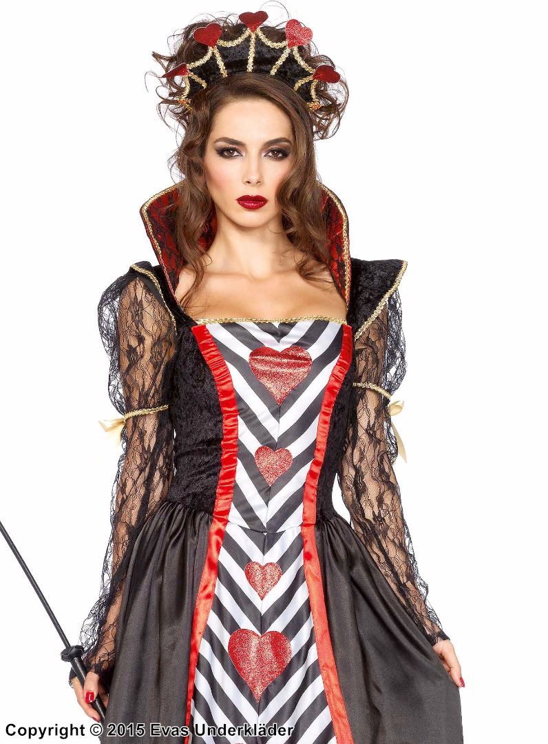 Red Queen from Alice in Wonderland, costume dress, lace, velvet, hearts, stripes